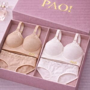 PAO Clothing Dames Lingerie Set 4-Delig 2 Bralettes & 2 Slips Kant Gift Box Light/white
