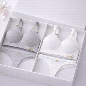 PAO Clothing Dames Lingerie Set  Bralette & Slip Kant  2-Delig  Grijs/Wit Gift Box