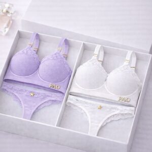 PAO Clothing Dames Lingerie Set  Bralette & Slip Kant  2-Delig  Purple/white